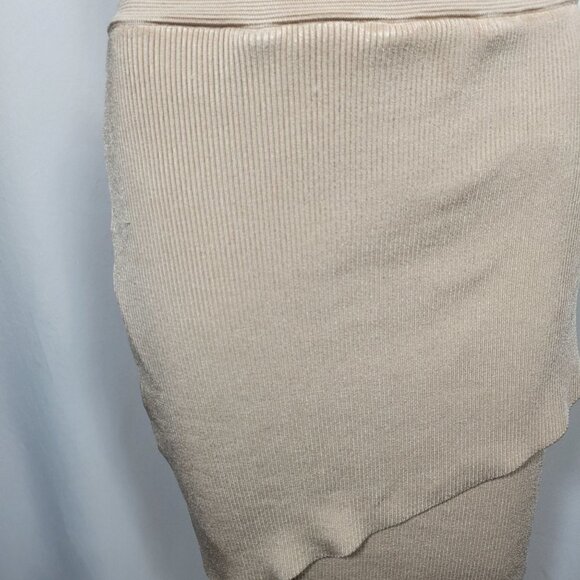 Bebe Women's Tapioca Colored Knit Textured Asymmetrical Stretchy Skirt Size L - Picture 2 of 13